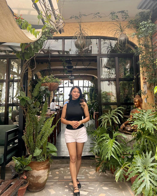 Iris Bloom Top - Mock Neck Sleeveless Top