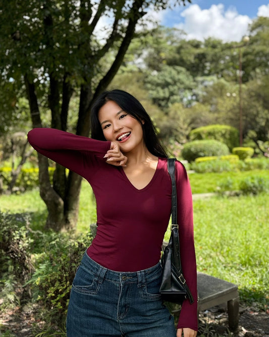 Lily Veil Top : Deep V - Neck Fiited Top