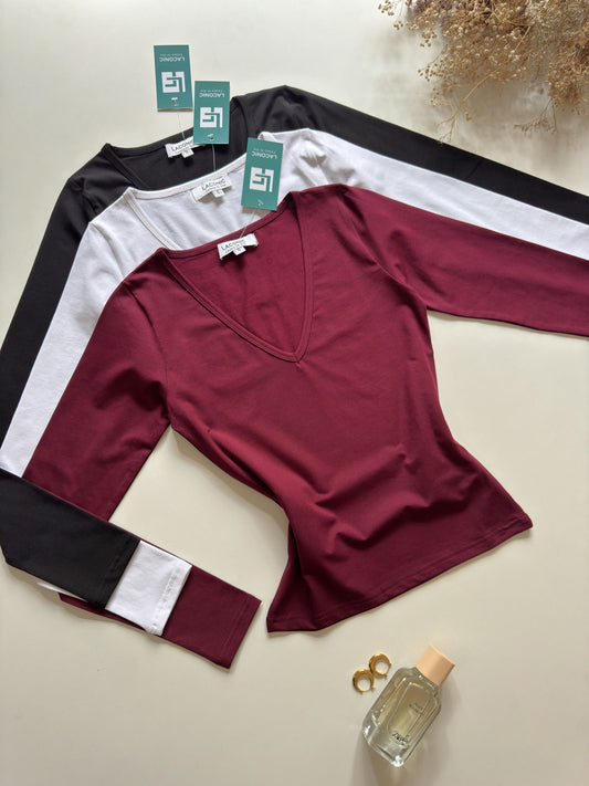 Lily Veil Top : Deep V - Neck Fiited Top