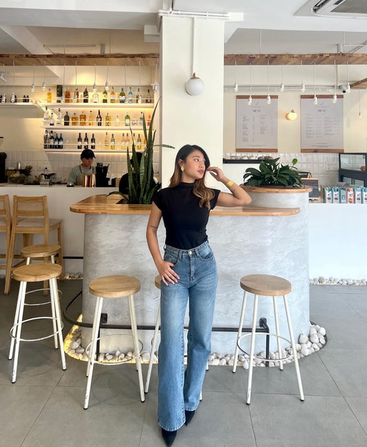 Mock Neck Cap Sleeve Fitted Top