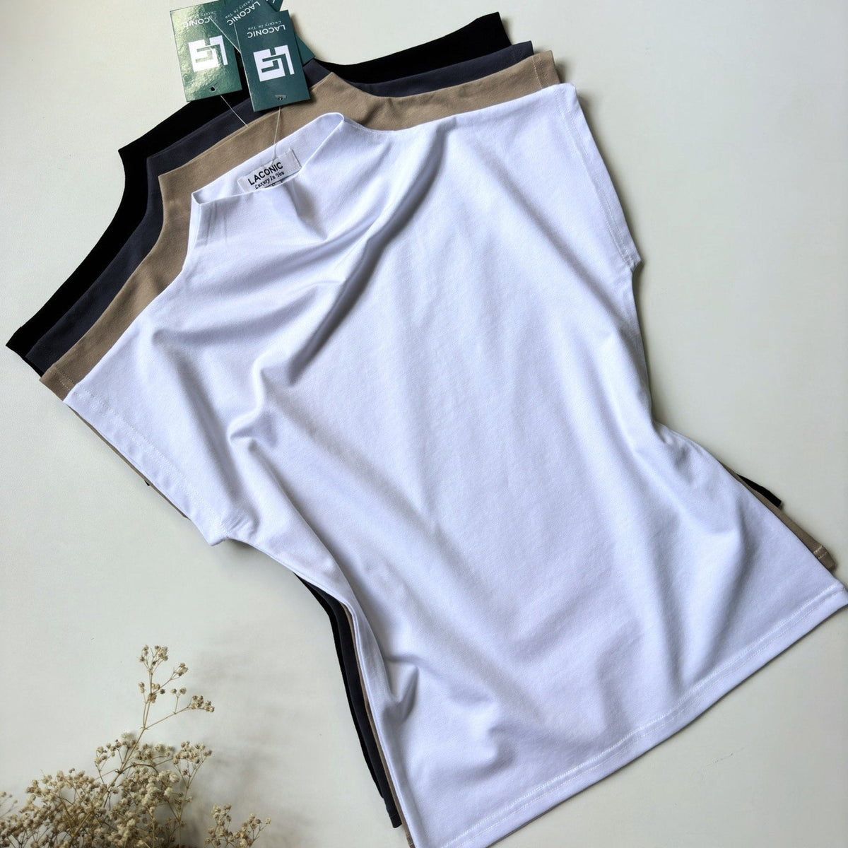 White Sleeveless Mock Neck Top By Laconic Nepal
