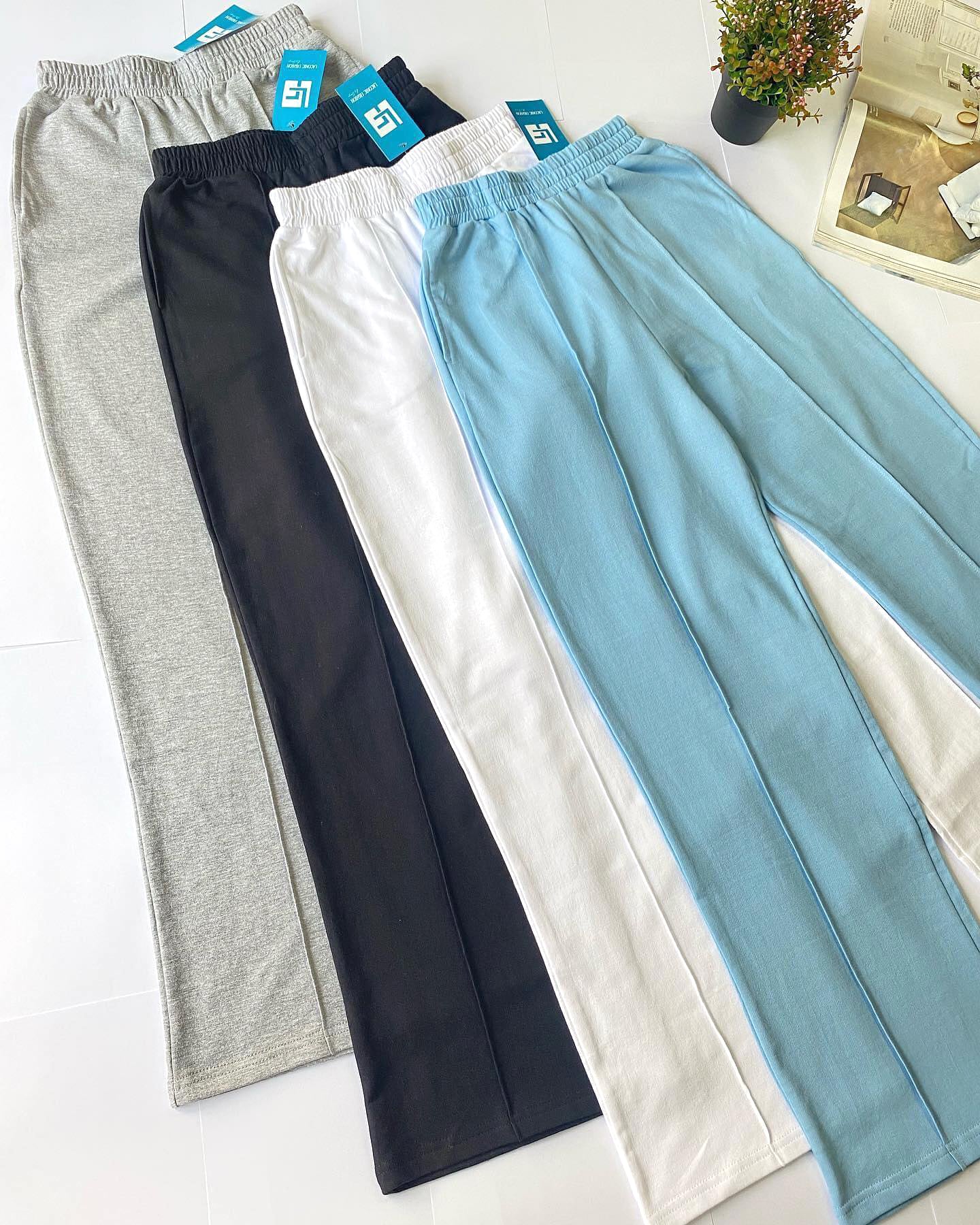 Basic High Waisted Pin Tuck Detail Wide Leg Trousers