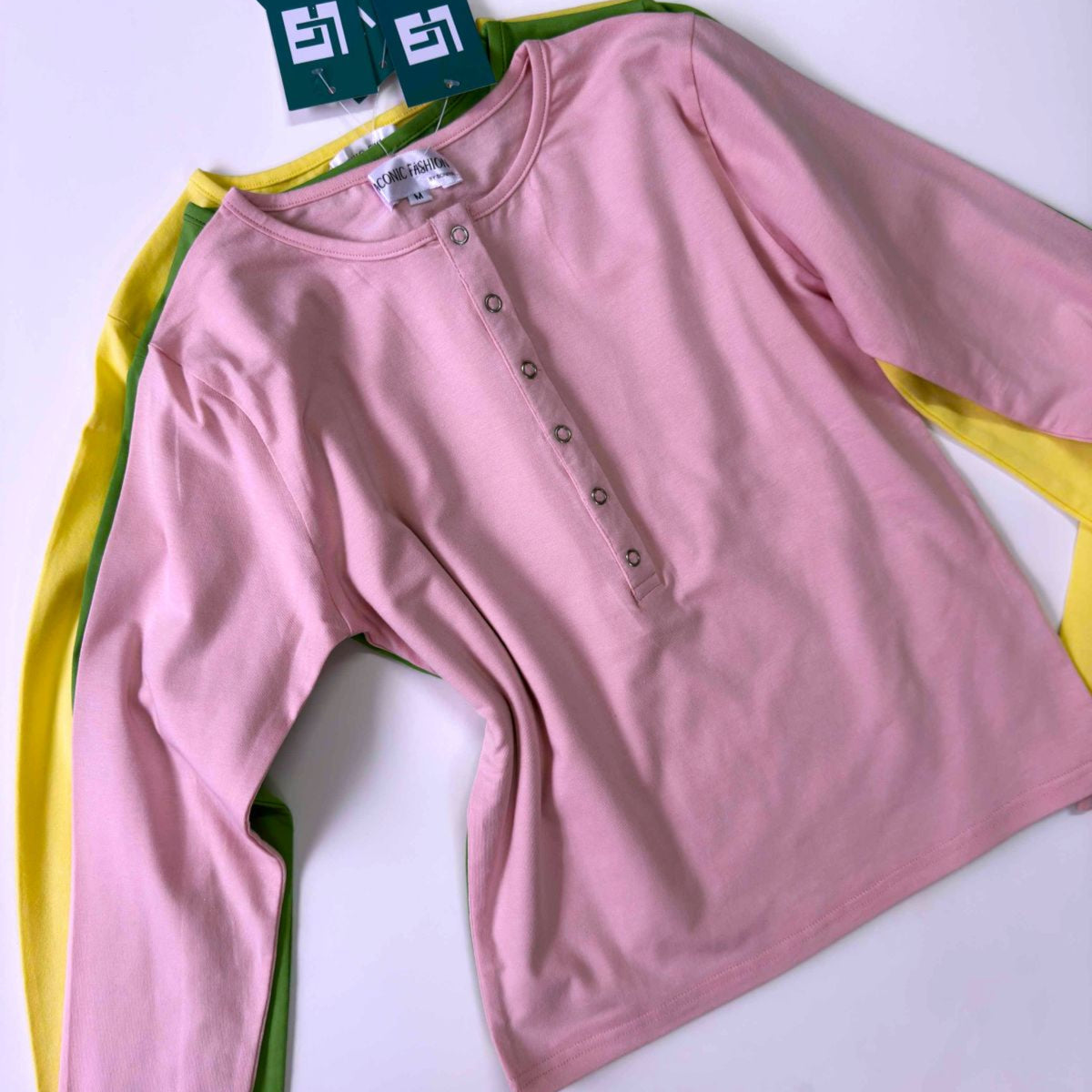 Crewneck Popper Button Detail Top