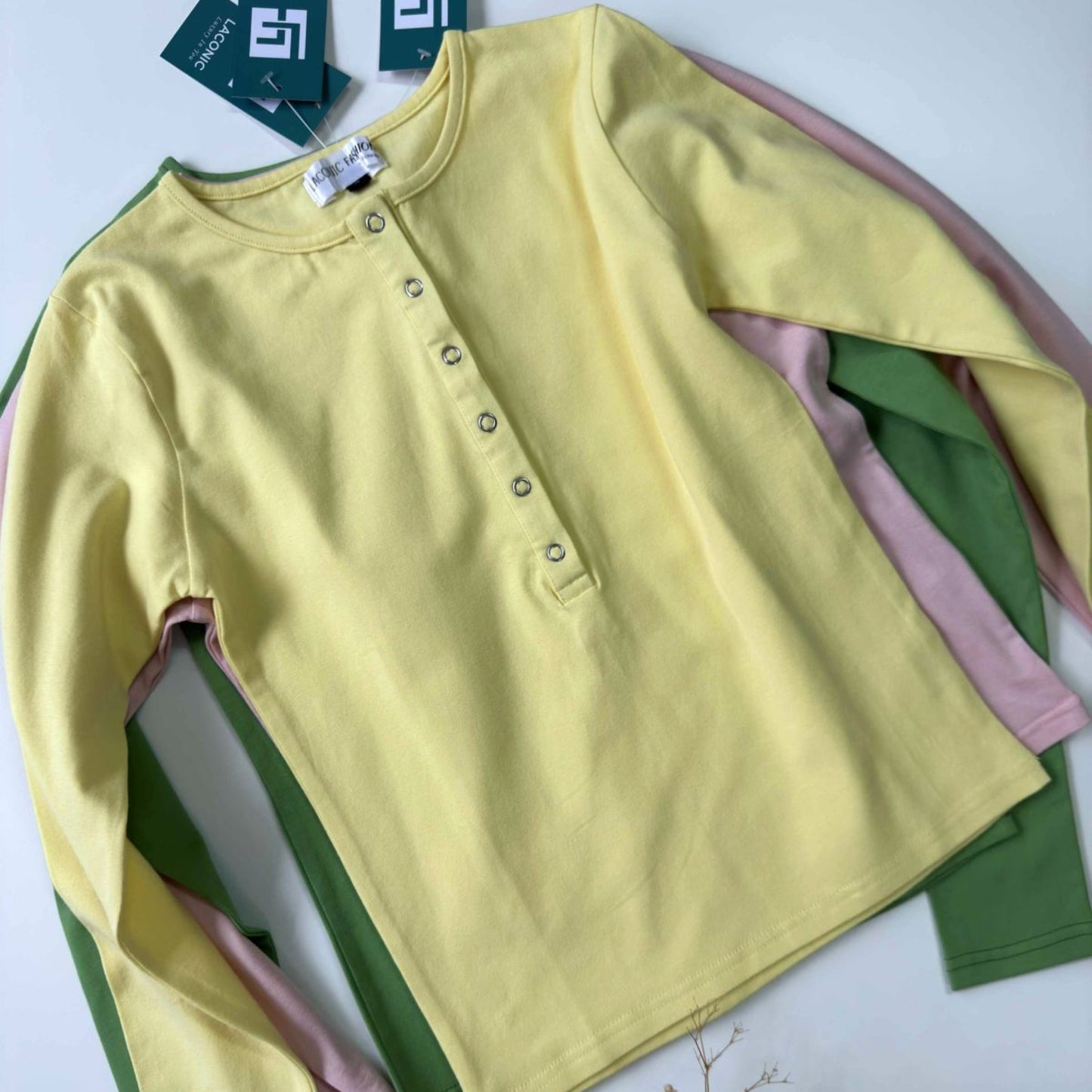 Crewneck Popper Button Detail Top