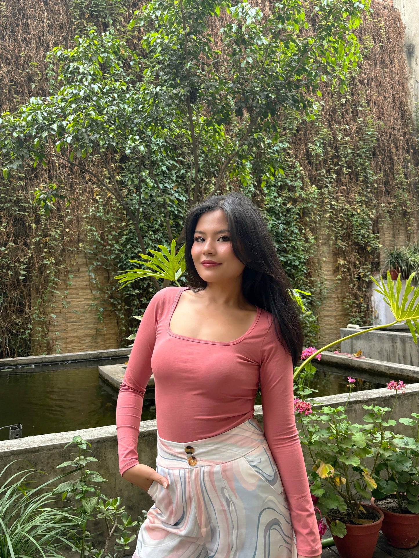 Square Neck Fitted Full Sleeve Top
