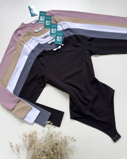 Crewneck full sleeve bodysuit, bodysuit, #bodysuit, ladies bodycon top, one-piece top, swimwear, smartwear, innerwear, laconic bodysuit