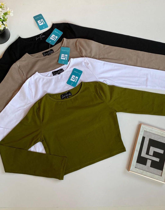 Crewneck Full Sleeve Fitted Crop Top