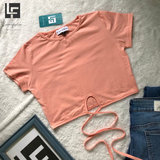 Waist Tie-around Half Sleeve Crop Top