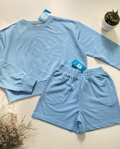 Basic Over-sized Cropped Sweatshirt and Loose Fit Shorts Set