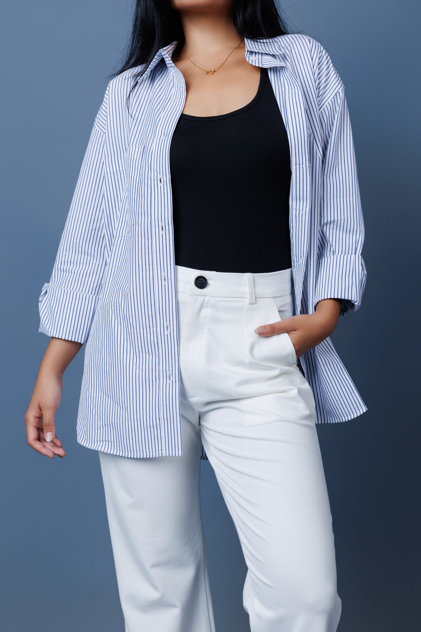 Pinstripe Drop Shoulder Boxy Oversized Shirt