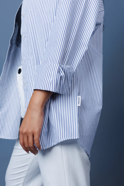 Pinstripe Drop Shoulder Boxy Oversized Shirt