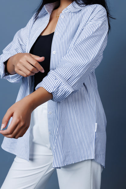 Pinstripe Drop Shoulder Boxy Oversized Shirt