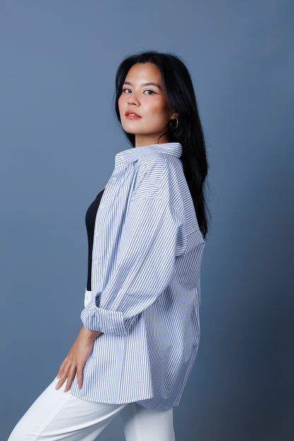 Pinstripe Drop Shoulder Boxy Oversized Shirt