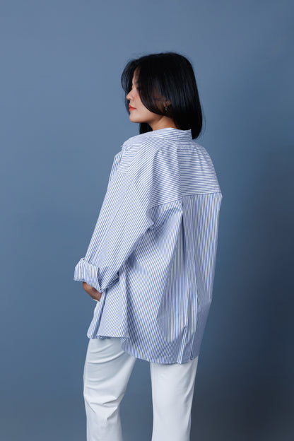 Pinstripe Drop Shoulder Boxy Oversized Shirt