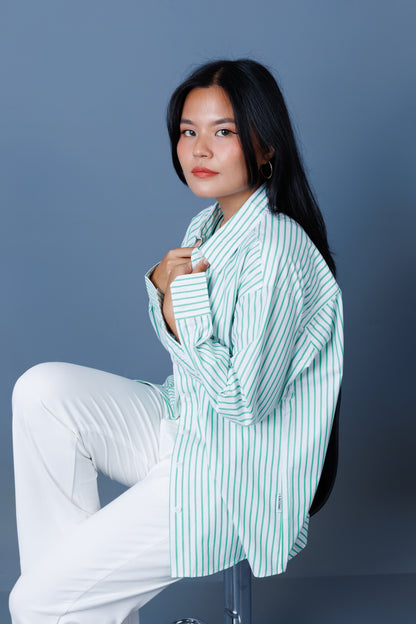 Pinstripe Drop Shoulder Boxy Oversized Shirt