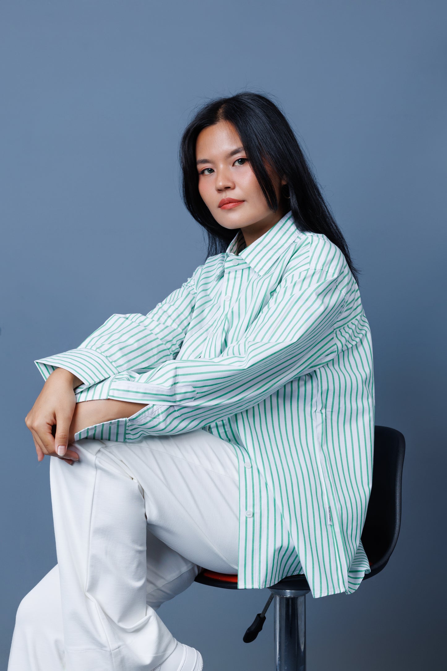 Pinstripe Drop Shoulder Boxy Oversized Shirt