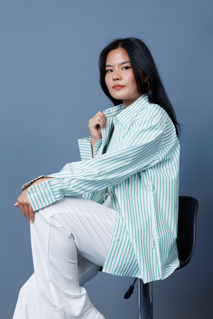 Pinstripe Drop Shoulder Boxy Oversized Shirt