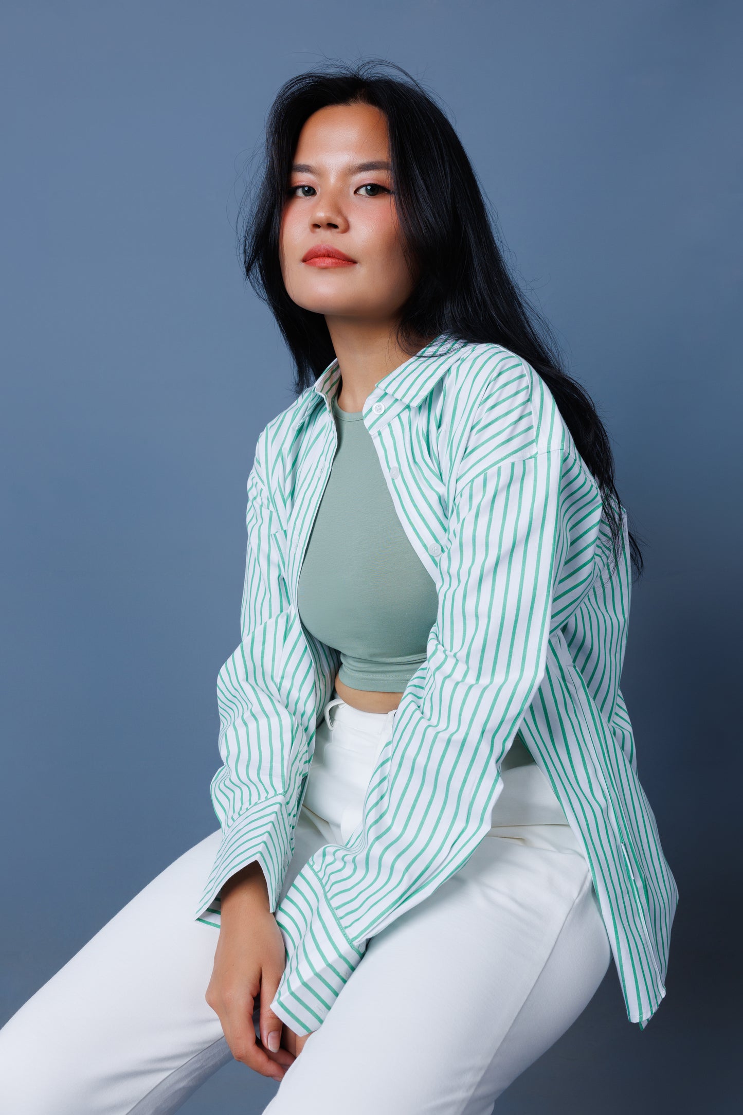 Pinstripe Drop Shoulder Boxy Oversized Shirt