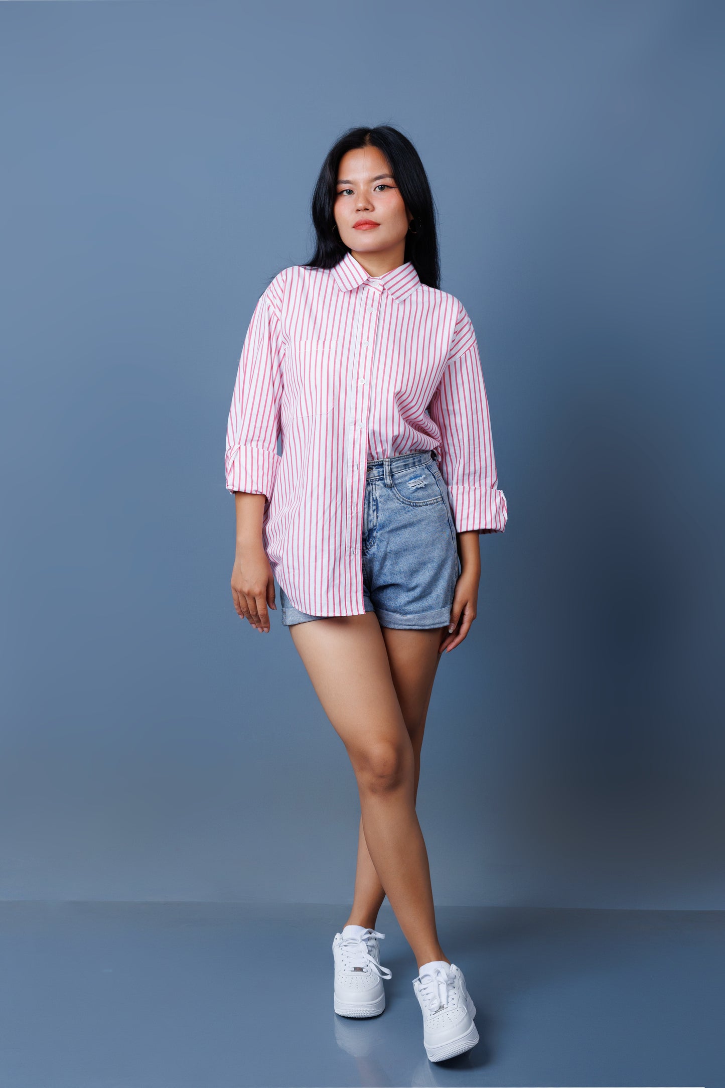 Pinstripe Drop Shoulder Boxy Oversized Shirt