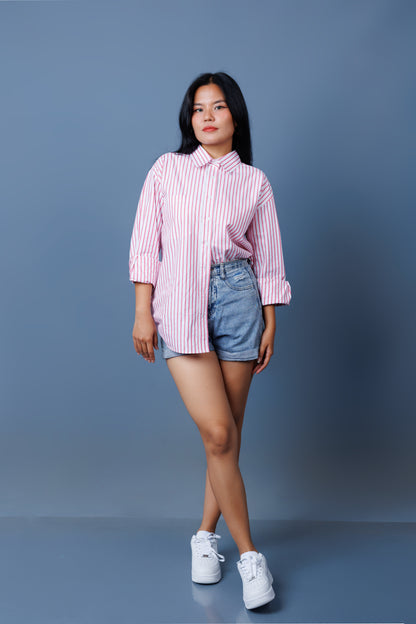 Pinstripe Drop Shoulder Boxy Oversized Shirt