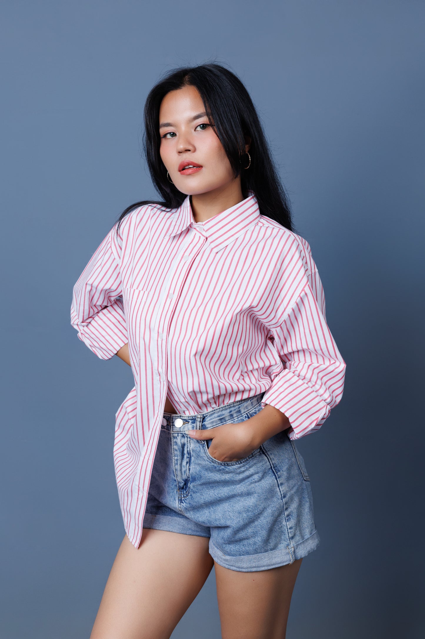 Pinstripe Drop Shoulder Boxy Oversized Shirt