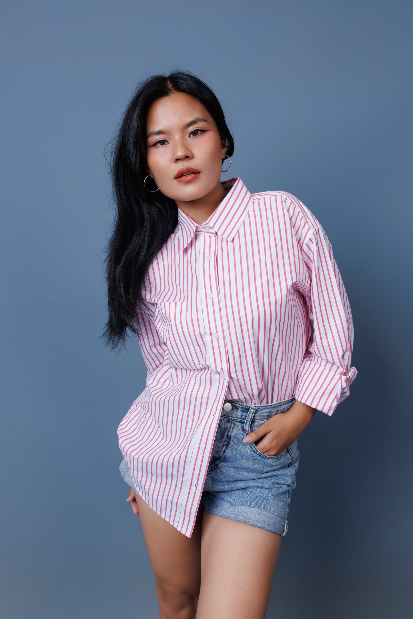 Pinstripe Drop Shoulder Boxy Oversized Shirt