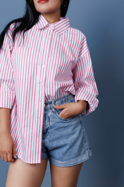 Pinstripe Drop Shoulder Boxy Oversized Shirt