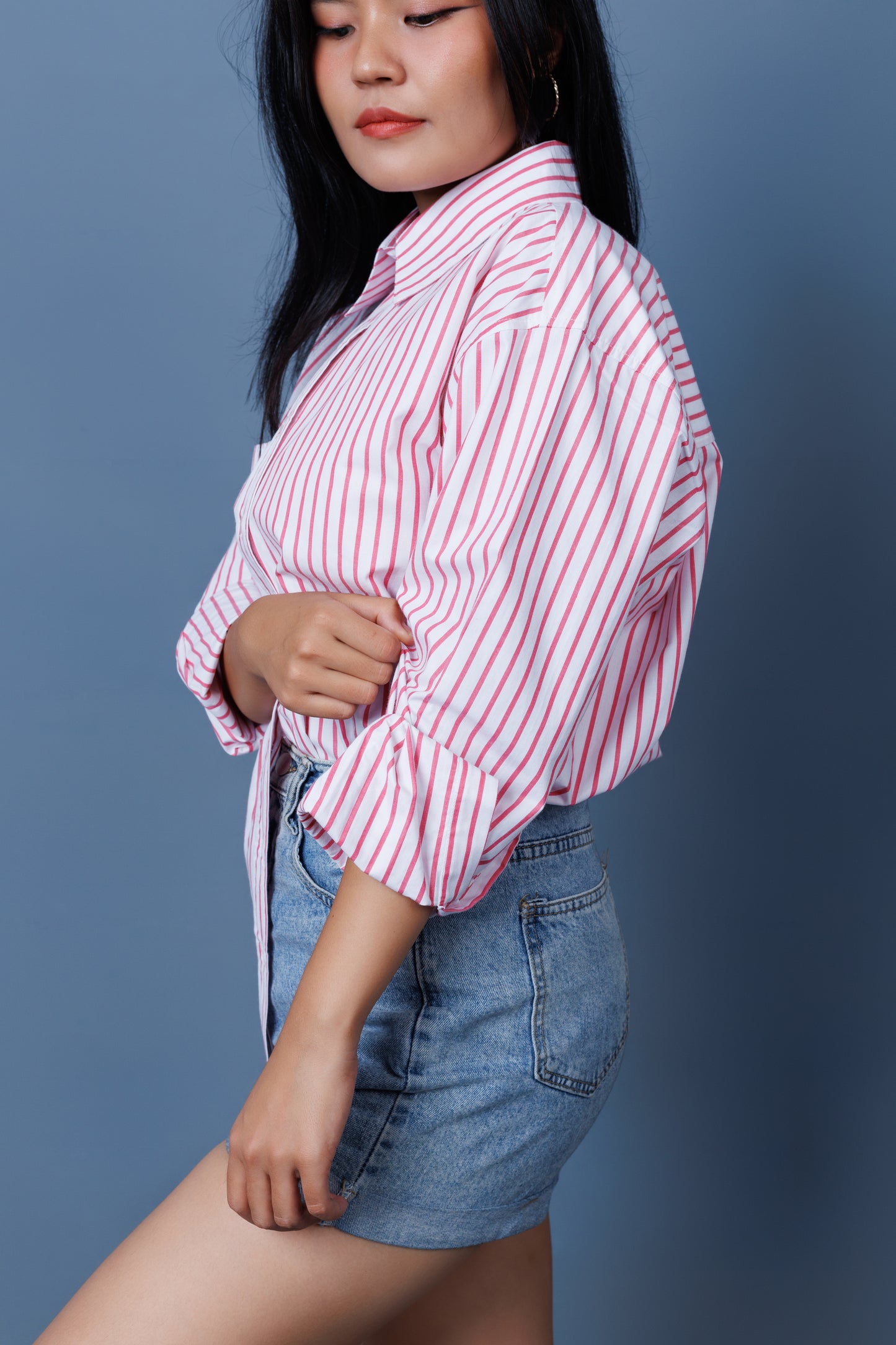 Pinstripe Drop Shoulder Boxy Oversized Shirt