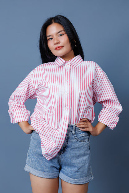 Pinstripe Drop Shoulder Boxy Oversized Shirt