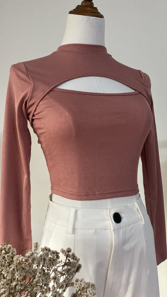 Front Cut Out Full Sleeve Fitted Crop Top