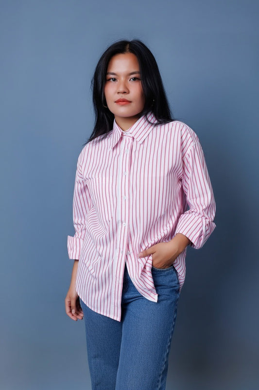 Pinstripe Drop Shoulder Boxy Oversized Shirt