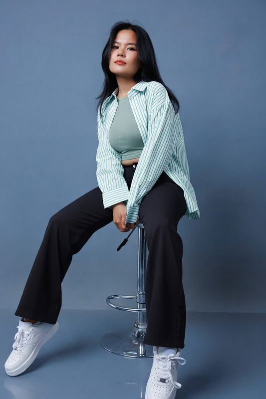 Pinstripe Drop Shoulder Boxy Oversized Shirt