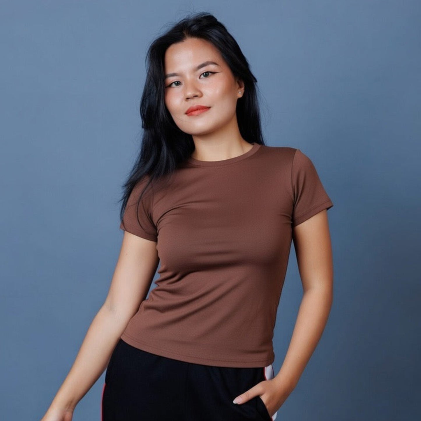 Basic Long Line Half Sleeve Fitted Top