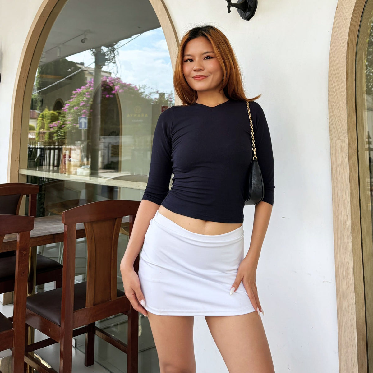 Contour V - Neck Quarter Sleeve Fitted Top