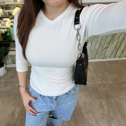 Contour V - Neck Quarter Sleeve Fitted Top