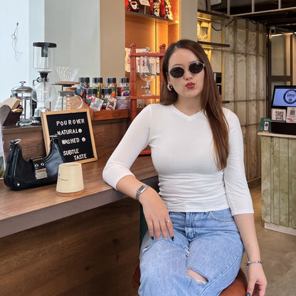 Contour V - Neck Quarter Sleeve Fitted Top