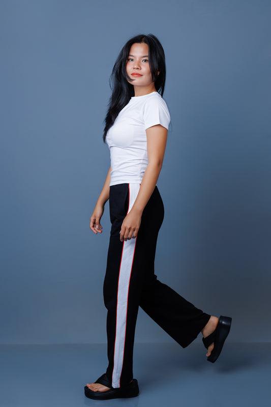 Black Straight Trousers, Contrast Trousers, Summer Trousers 