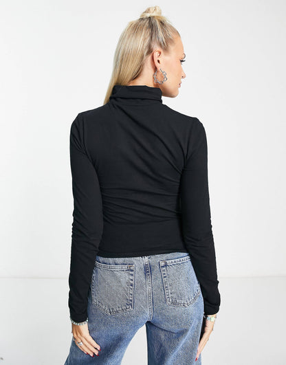 High Neck Full Sleeve Long Length Fitted Top