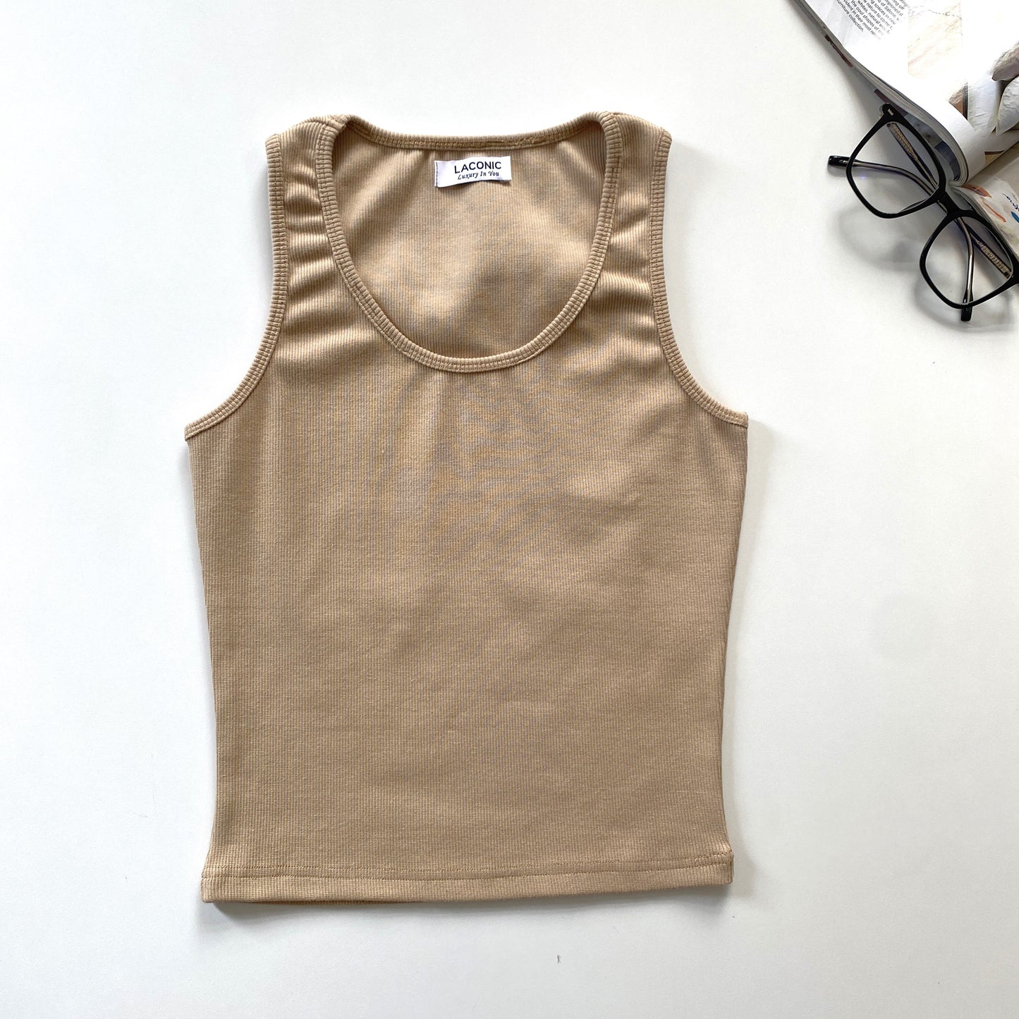 Ribbed Scoop Neck Long Length Tank Top