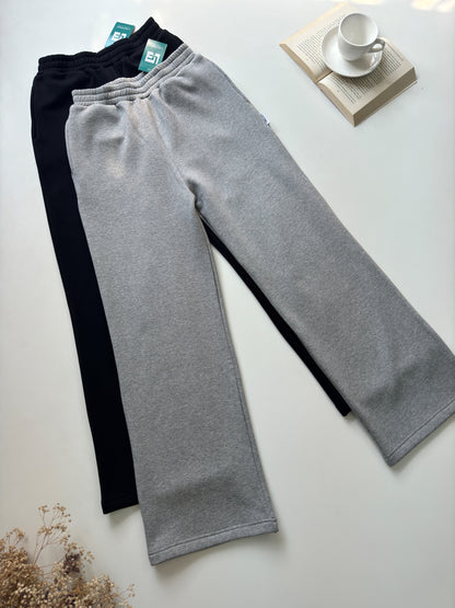 High Waisted Plain Fleece Wide Leg Trousers