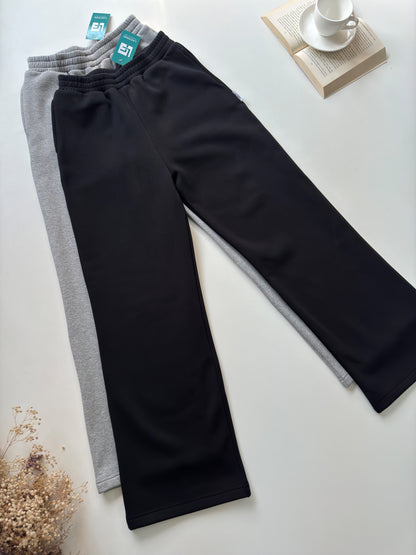 High Waisted Plain Fleece Wide Leg Trousers