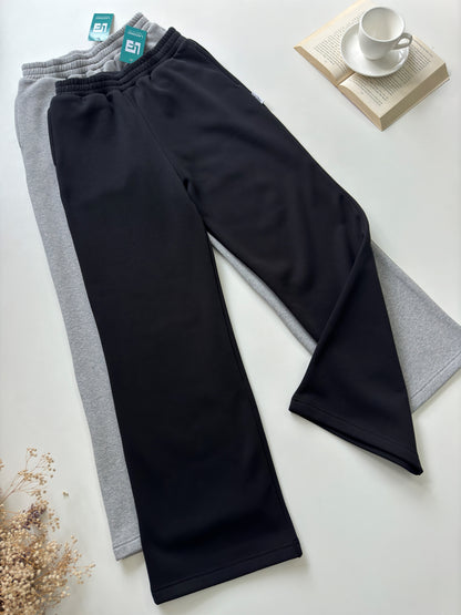 High Waisted Plain Fleece Wide Leg Trousers