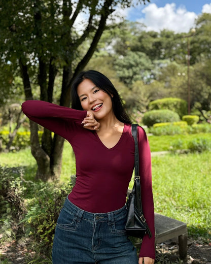Lily Veil Top : Deep V - Neck Fiited Top