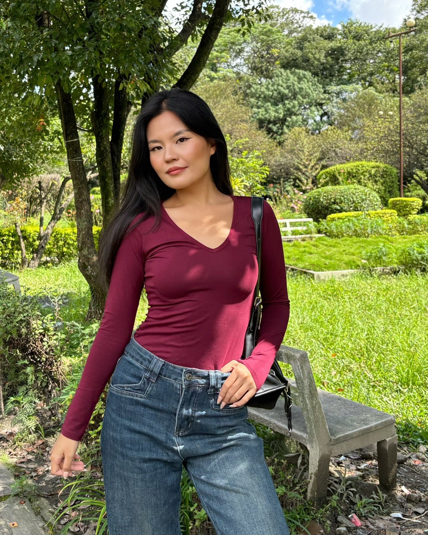 Lily Veil Top : Deep V - Neck Fiited Top