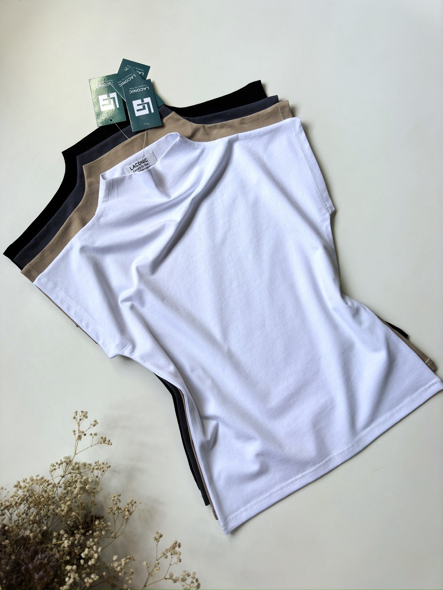 White Sleeveless Mock Neck Top By Laconic Nepal