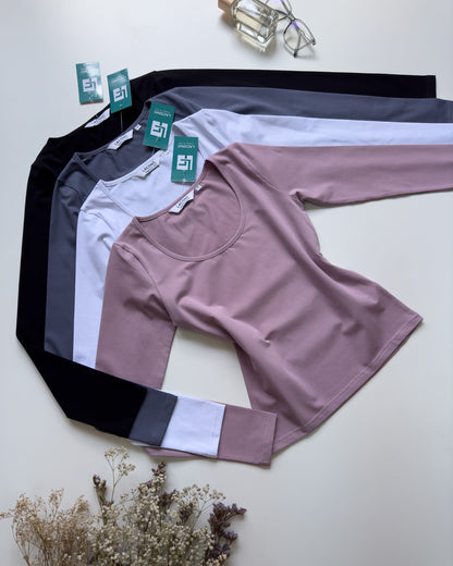 Scoop Neck Long Length Fitted Top