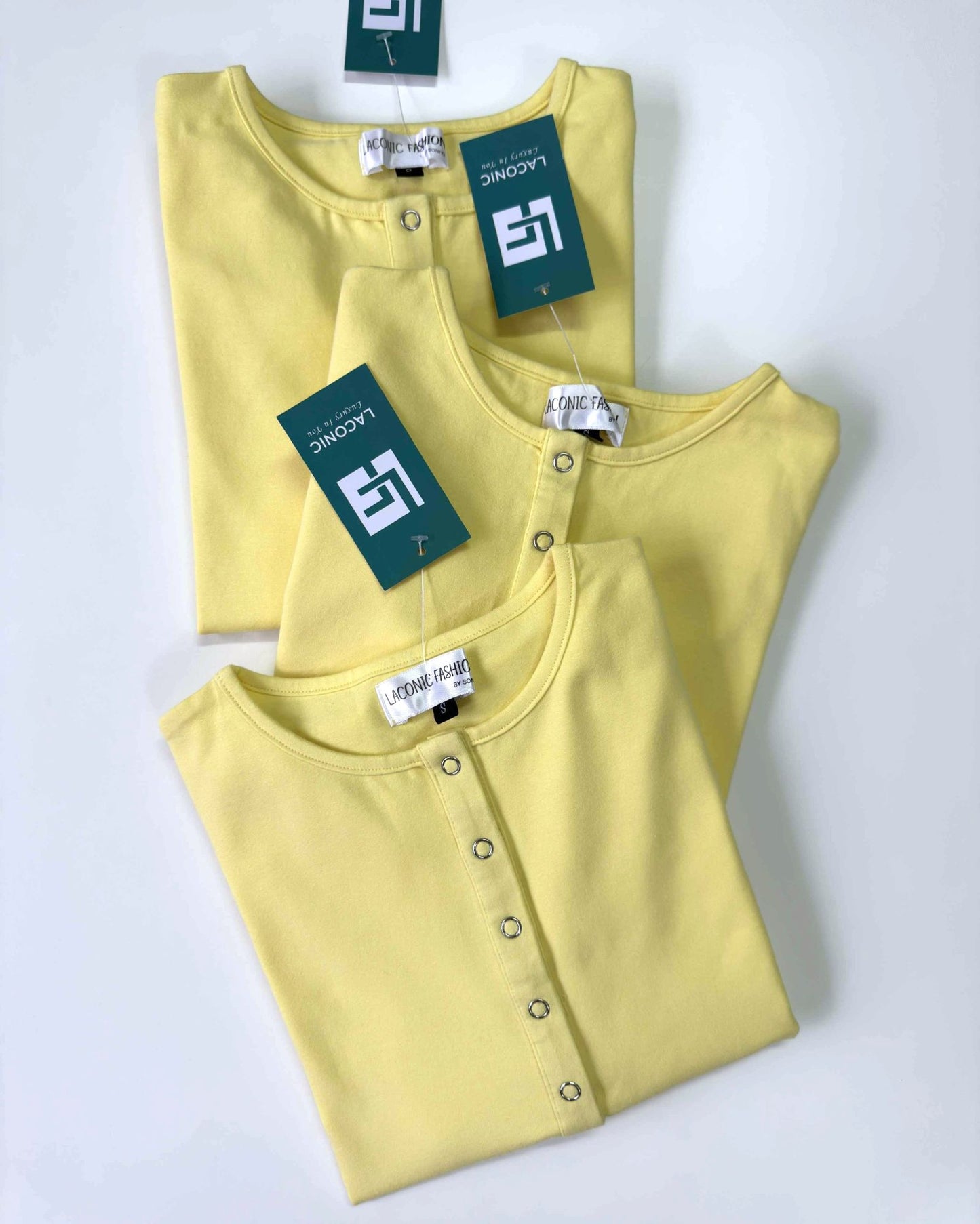 Crewneck Popper Button Detail Fitted Full Sleeve Top