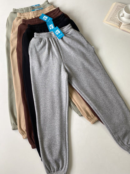 Fleece Joggers: High Waisted Basic Plain Loose Fit Cuffed Hem Oversized Fleece Joggers