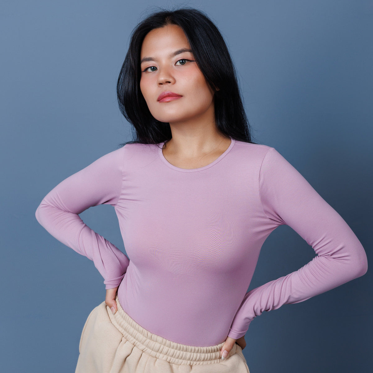 Crewneck full sleeve bodysuit, bodysuit, #bodysuit, laconic bodysuit, pink, nepalibrand, model, nepal, fashion, one-piece, 