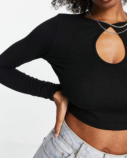 Key Hole Detail Full Sleeve Fitted Crop Top